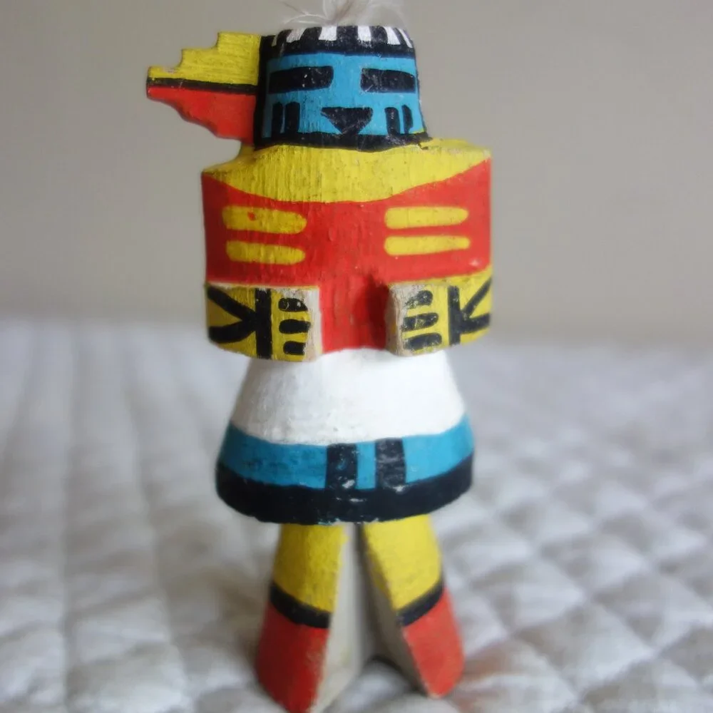 2 Vtg Hand Carved Painted Signed Native American Kachina Wooden Dolls